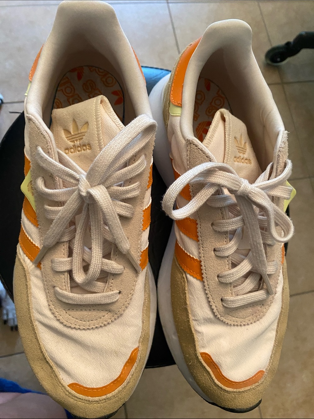 adidas Cream and Orange Casual Retro Trainers